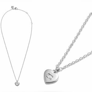 Coach Silver Tone Monogram Logo Heart Pendant Necklace NWT Adjustable Chain